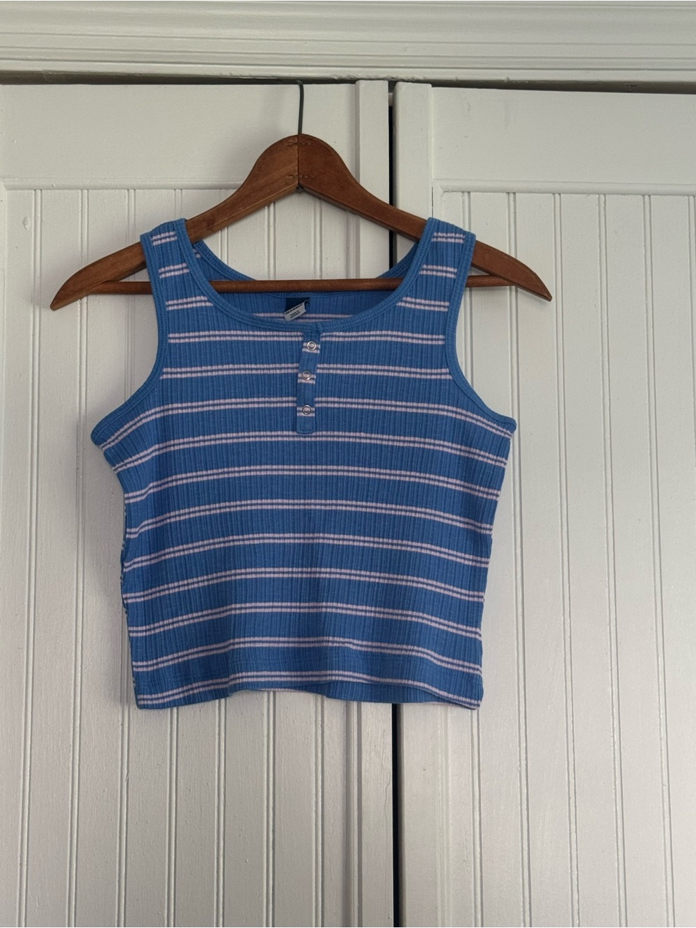 Old Navy Blue and White Striped Cropped Ribbed Tank